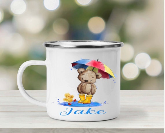 MUG Tazza di latta in metallo smaltato per bambini PERSONALIZZATO Bear  Rainbow REGALO per ragazzo / Compleanno ragazza / Page Boy / Non  infrangibile per bambini -  Italia