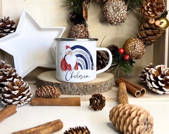 Personalised Christmas Enamel Mug, Unique Custom Mug For Christmas, Christmas Eve Box Mug, Winter Mug, Christmas Mug