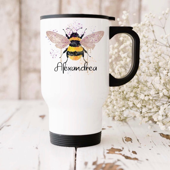 Personalised Bee Travel Mug, Personalised Bee Gift, Bee Gifts, Bumble Bee,  Bee Kind 