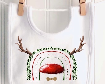 Rudolf design ADD ANY NAME Personalised First Christmas Baby/Toddler Bib 