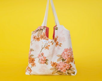 Reversible Bag Flower Power Bag Pink Flowers Recycled Fabric Tote Summer Accessories Beach Bag Gift Girlfriend Birthday