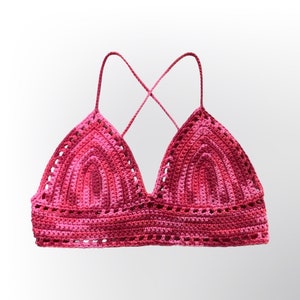 Bikini top crocheted in pink tones Batik look crochet bikini top women's cotton bikini fairly produced festival crochet top