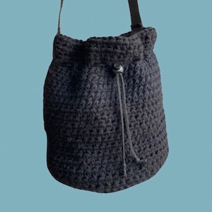 Crocheted bag black, crocheted bag with mini bag inside, bag strap handle image 3