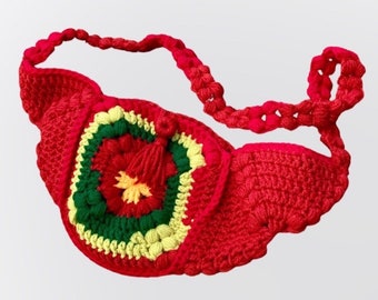 Grand-mère Square Belly Bag Sac à bandoulière rouge Crochet Sac d’été Crochet Festival Sac Boho Style Cadeau Petite amie Sac unique