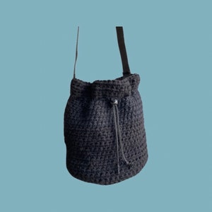 Crocheted bag black, crocheted bag with mini bag inside, bag strap handle image 2