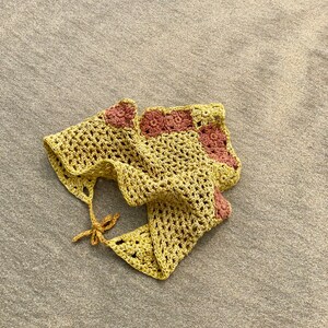 Bandana crocheted plant-dyed hemp yarn yellow granny squares hair towel handmade gift summer girlfriend sun protection hair gentle cloth image 5