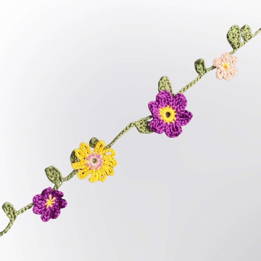 Guirlande de fleurs crochetées, bijoux de cheveux en perles, mariages, festivals, accessoire de cheveux fait main, cadeau unique