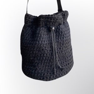 Crocheted bag black, crocheted bag with mini bag inside, bag strap handle image 1