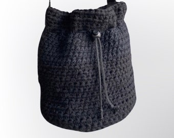 Crocheted bag black, crocheted bag with mini bag inside, bag strap handle