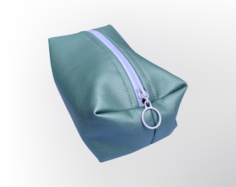 Toiletry bag faux leather pastel green, metallic colors, case pastel color zipper, cosmetic bag