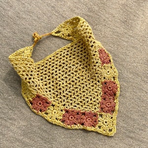 Bandana crocheted plant-dyed hemp yarn yellow granny squares hair towel handmade gift summer girlfriend sun protection hair gentle cloth image 6