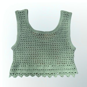 Short top women pastel green with hole pattern and floral border yoga top image 5