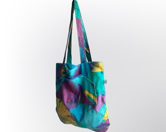 Bag with compartments in fresh colors, reversible summer bag, recycled bag, summer beach bag