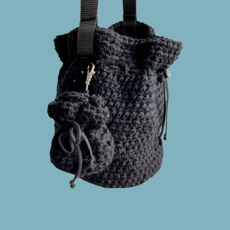 Crocheted bag black, crocheted bag with mini bag inside, bag strap handle image 5