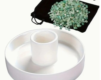 White Aventurine Incense Stick Holder with Bowl