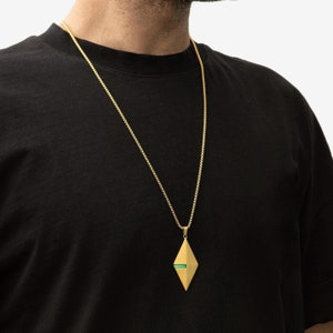 Collier en or pour homme, collier émeraude, collier en or pour homme, émeraude, séduisant pendentif en or, longue chaîne en or, cadeau pour lui, cadeau pour elle