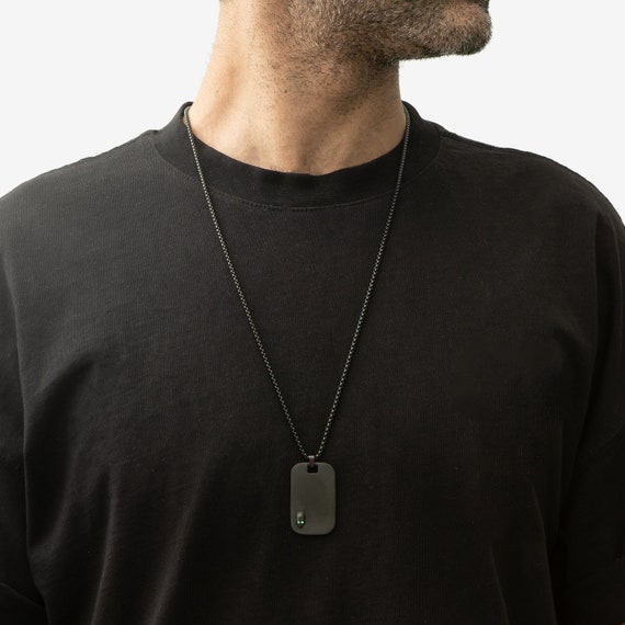 Men's Necklace, Pendant Necklace, Black Necklace, Emerald Necklace