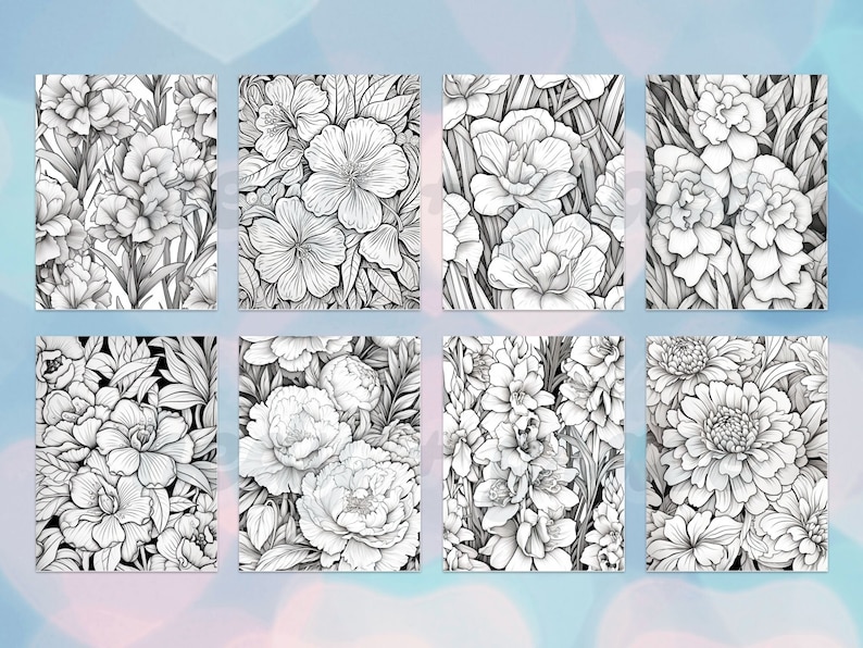 Garden of Tranquility Printable Coloring Book, Flower Coloring Pages