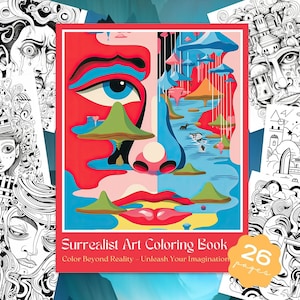 Surrealist Art Fantasy Coloring Book for Adults + Kids - Instant Download- Black and White Pages- Printable Art PDF