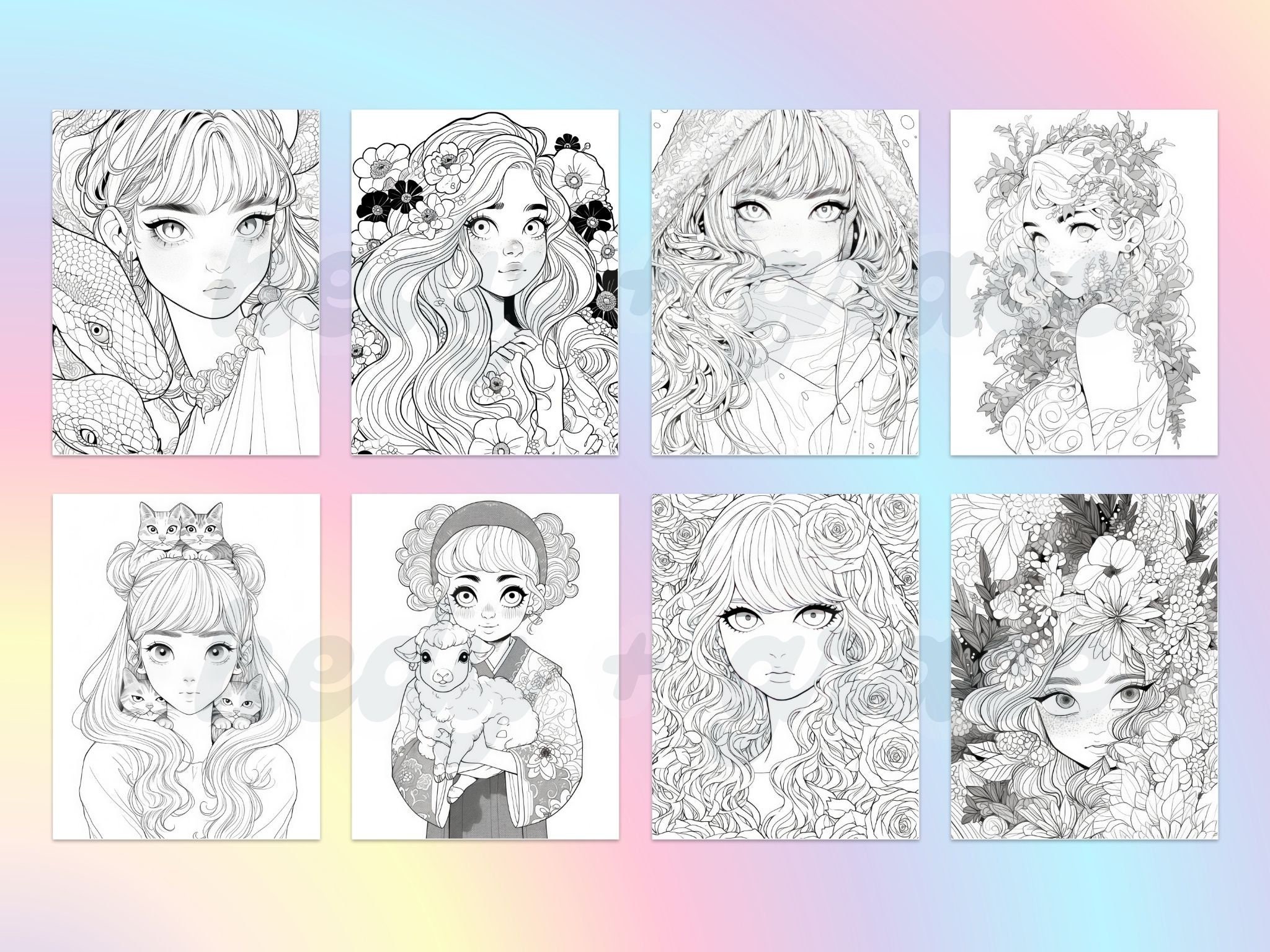 Kawaii Girl Printable Coloring Pages, Kawaii Adult Coloring Sheets ...