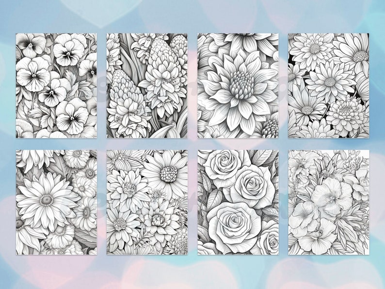 Garden of Tranquility Printable Coloring Book, Flower Coloring Pages