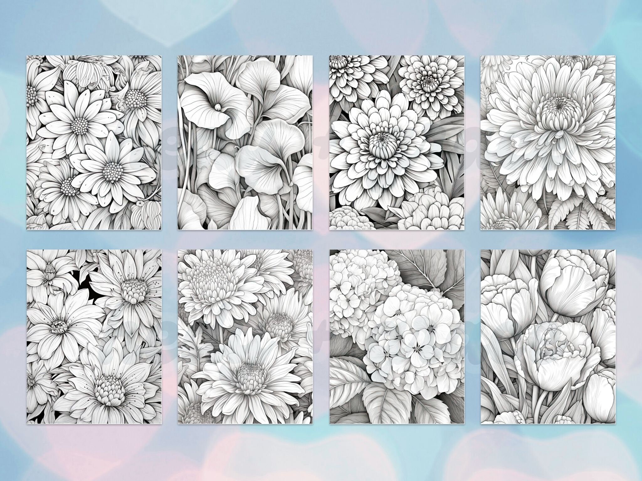 Garden of Tranquility Printable Coloring Book, Flower Coloring Pages