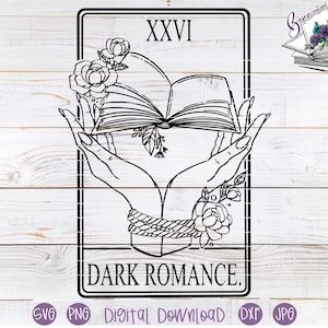 Archivos de corte SVG de cartas del Tarot de Dark Romance para Cricut y Silhouette / Romance adulto / Libros / Lectura, camiseta, vaso, taza / suéter
