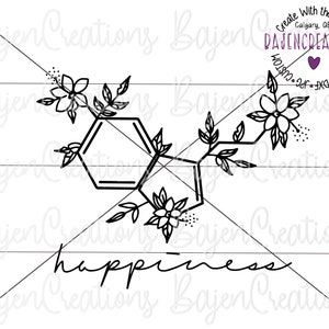 Arquivo de corte SVG do símbolo floral da química da serotonina para Cricut e Silhouette | Design de sublimação | hormônio feliz, suéter, flores, arte linear