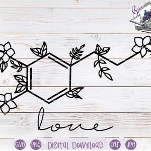 Floral Dopamine Chemistry Symbol SVG cut file for Cricut and Silhouette | Sublimation design | Love hormone, sweater, flowers, line art