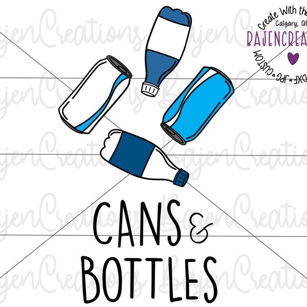 Cans and Bottles recycle Bin Cut files for Cricut and Silhouette, Recycling sign, Vinyl decal SVG