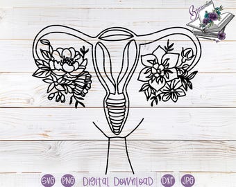 Floral Ovaries and Uterus Line Art SVG cut file for Cricut and Silhouette | Sublimation design | tumbler, strong women, sweater, flowers