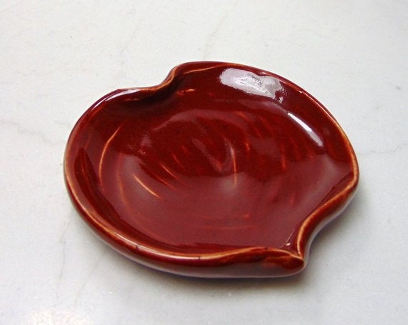 Pottery Spoon Rest Crimson Red Wheel Thrown Heart Shaped Spoon Rest