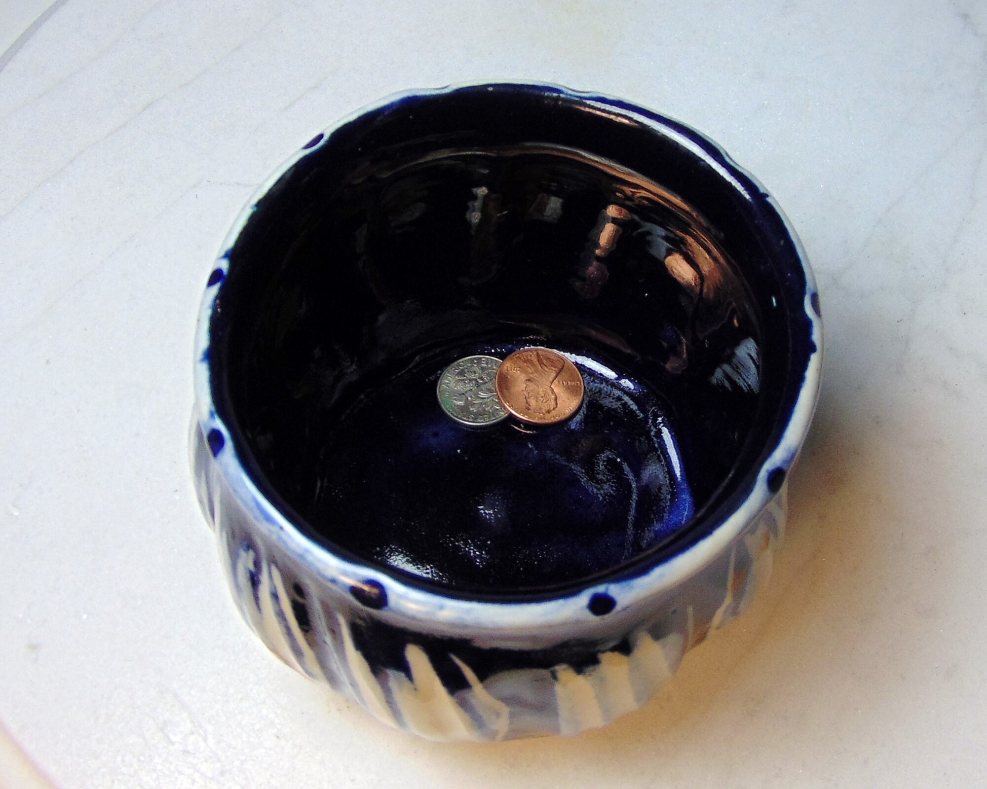 Pottery Planter - Wheel Thrown Planter - Carved Pottery - Blue and ...