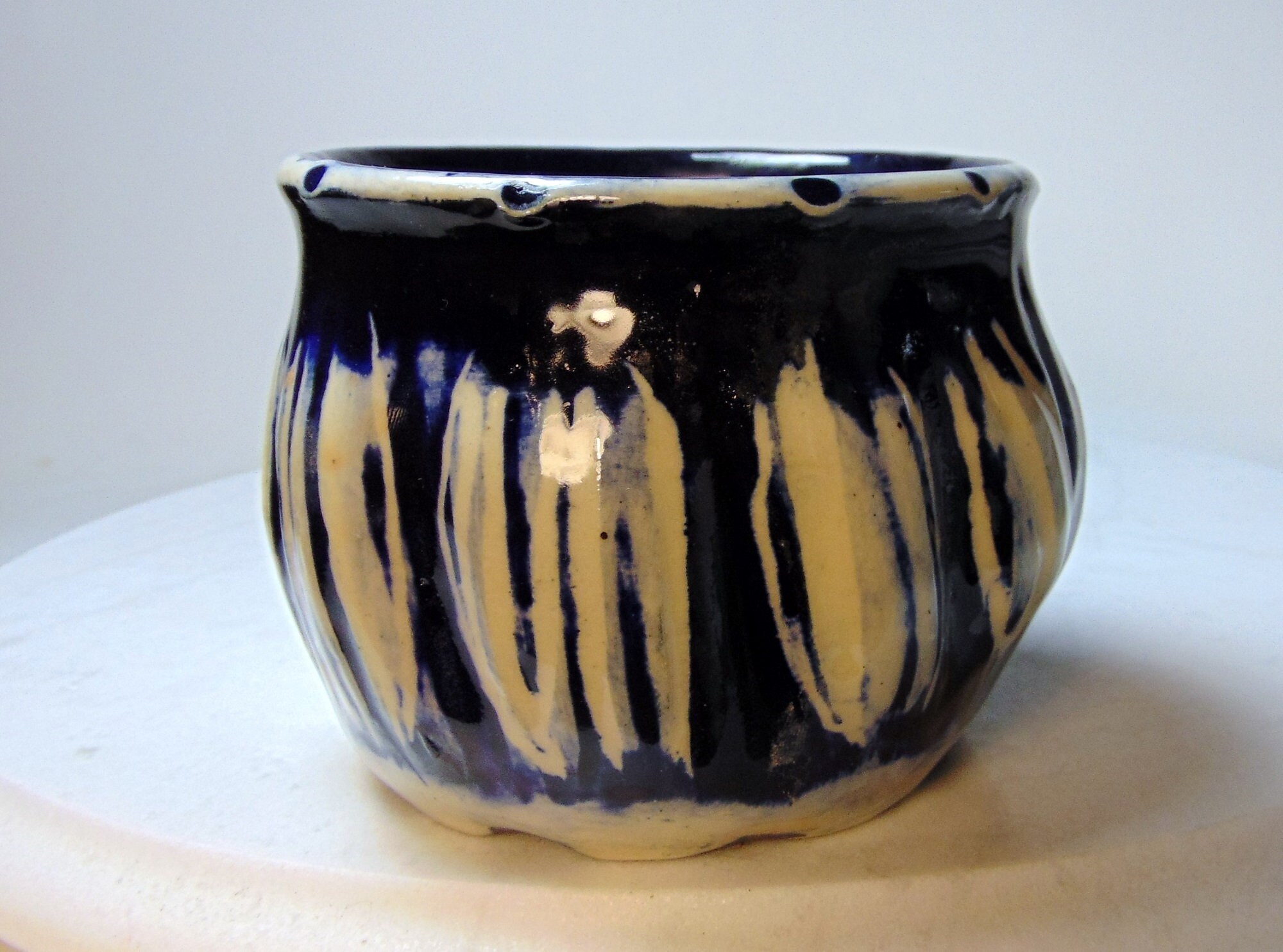 Pottery Planter - Wheel Thrown Planter - Carved Pottery - Blue and ...