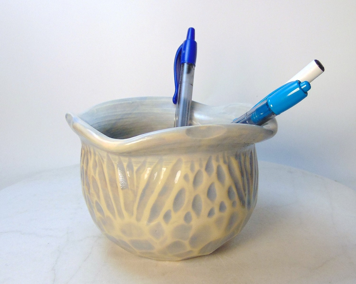 Wheel Thrown Carved Pottery Planter in Ice Blue - Candy Dish - Trinket ...