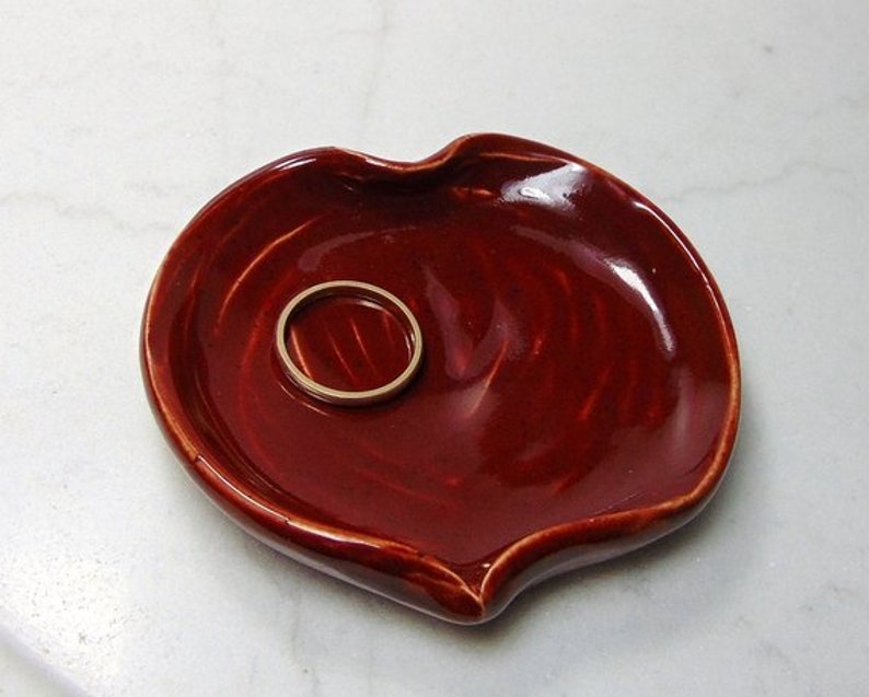 Pottery Spoon Rest Crimson Red Wheel Thrown Heart Shaped Spoon Rest