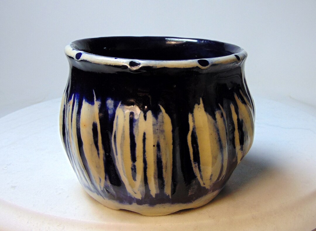 Pottery Planter - Wheel Thrown Planter - Carved Pottery - Blue and ...