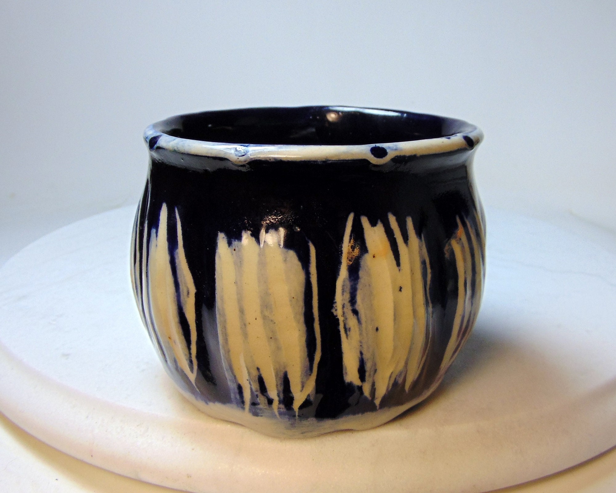 Pottery Planter - Wheel Thrown Planter - Carved Pottery - Blue and ...