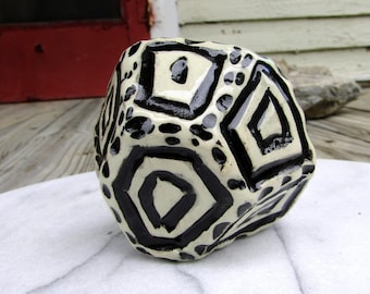 Pottery Rattle - Paper Weight - Hand Carved Pottery - Paper Weight - Hand Built