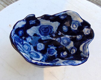 Porcelain Blue and White Candy Dish - Abstract Design Trinket Holder