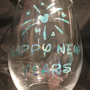 Stemless Disney Mickey Fireworks &quot;Happy New Year&quot; Wine Glass