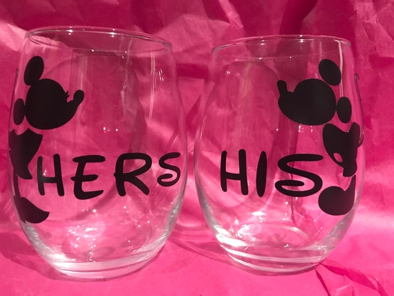 Mickey Mouse Mickey & Minnie His & Hers Stemless Wine Glass Set