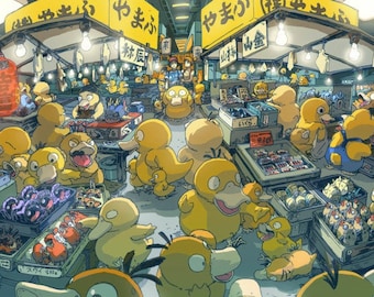 Psyduck Fish Market Print