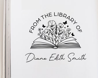 Custom Library Stamp Personalized Book Stamp Floral Stamp Gift For Book Lovers