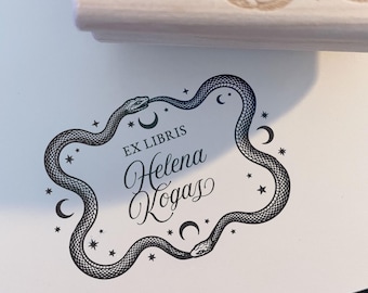 Personalized Gothic Snake Book Stamp - Ex Libris