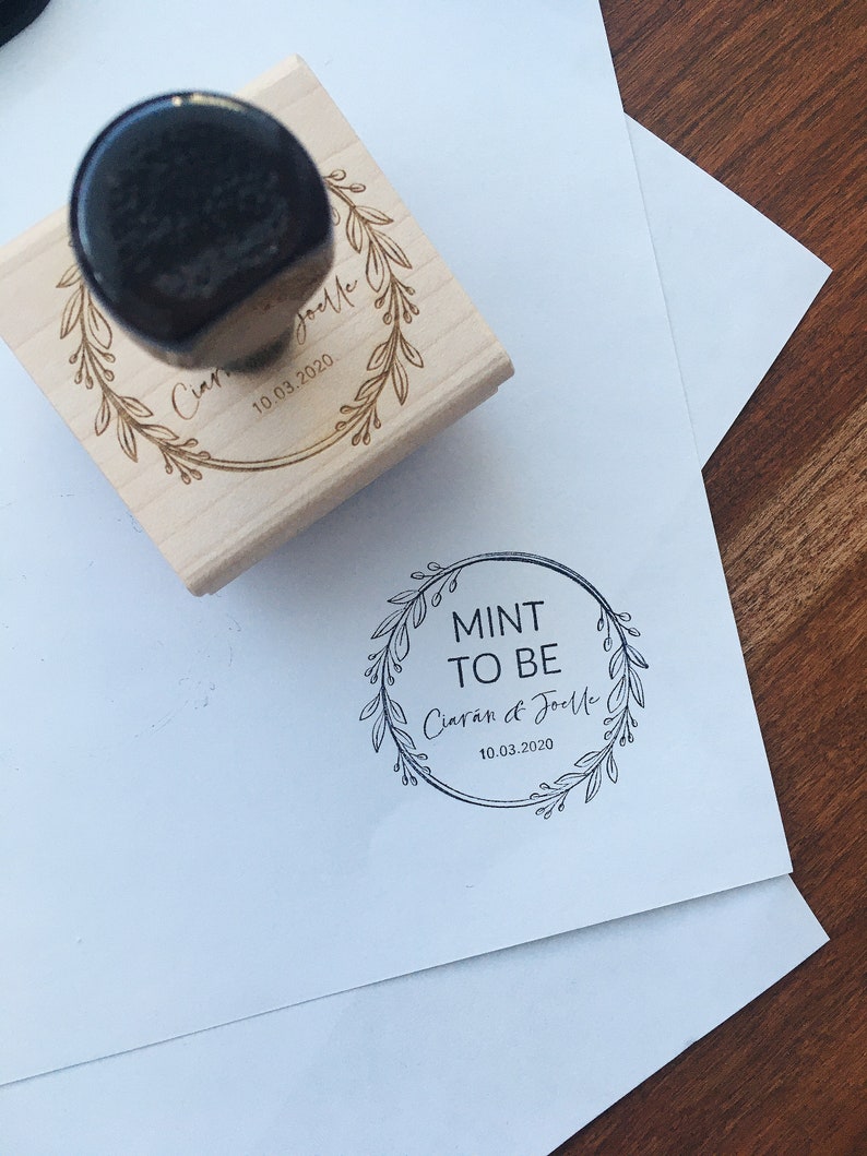 Wedding Favor Mint To Be Stamp Calligraphy Wedding Rubber Stamp DIY Wedding Favor image 1