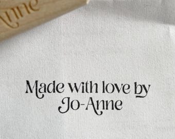 Custom Calligraphy Made With Love Name Stamp: Personalized Wood Handle Stamp