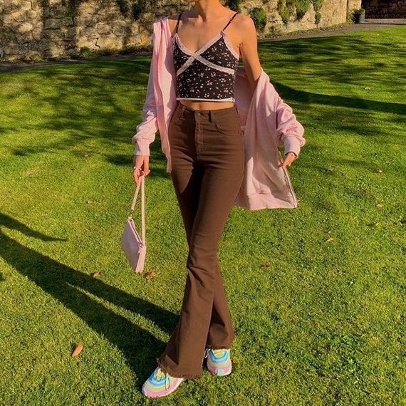 Y2K Style Brown/black/beige Flare Jeans 