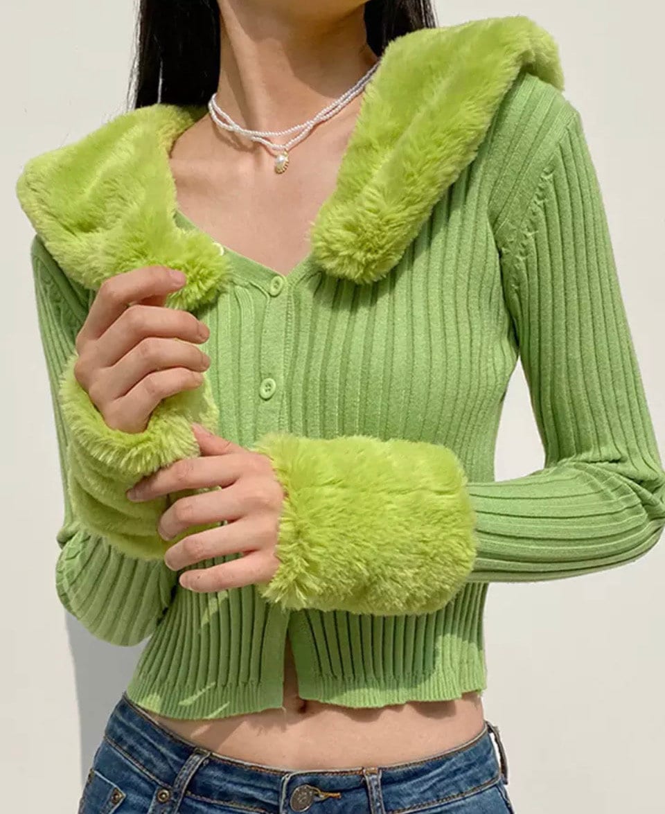 Fur Collar Cardigan - Etsy