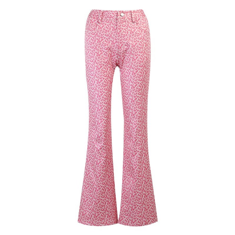 Y2K Pink Leopard Print Flare Jeans | Etsy